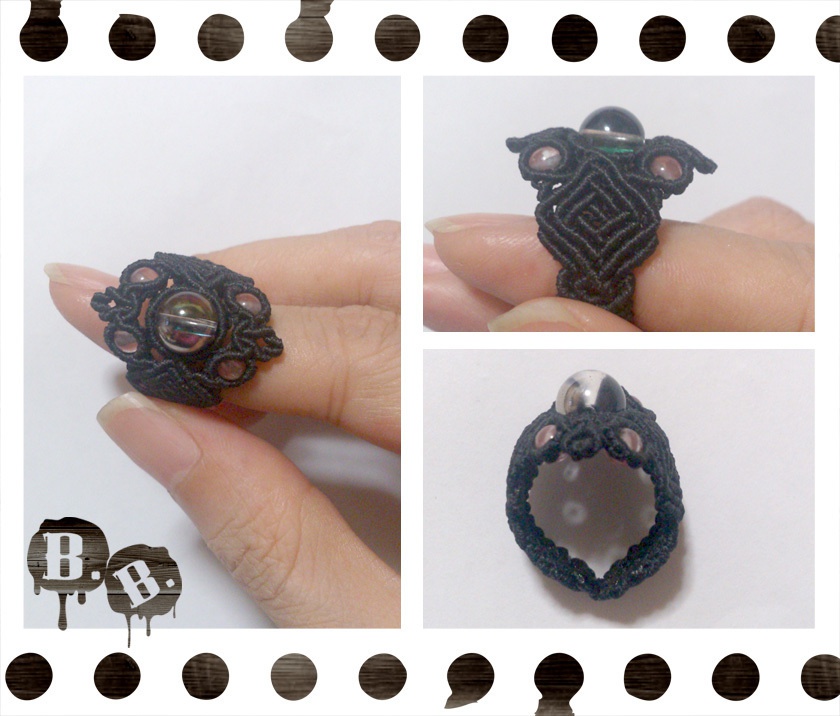 フォーリーフワイドリング【シルバーパープルオーラ】【ブラックコード】【ハンドメイドアクセサリー】