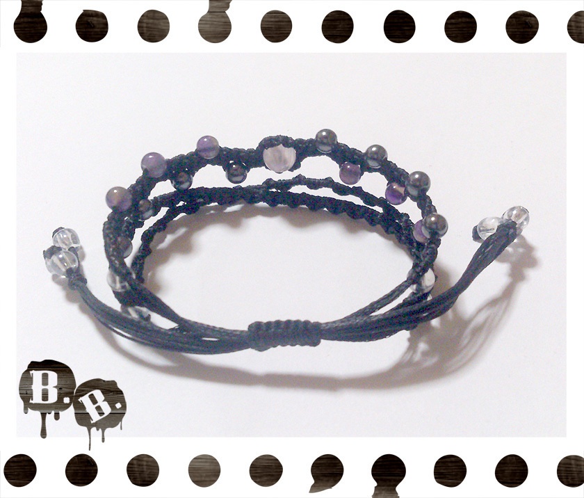 ナロー三連ブレスレット【ローズオーラ】【ブラックコード】【ハンドメイドアクセサリー】