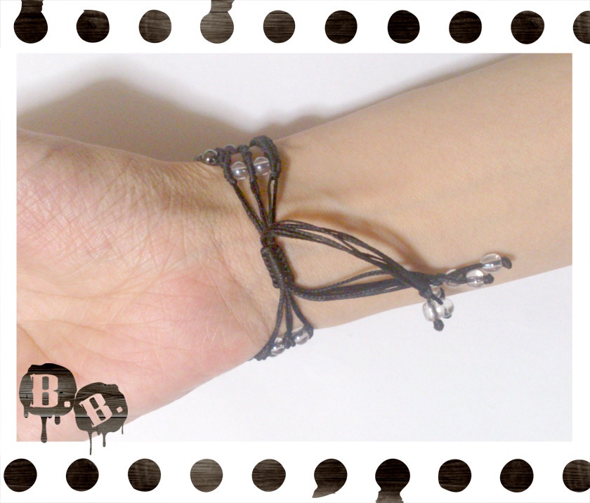 ナロー三連ブレスレット【ローズオーラ】【ブラックコード】【ハンドメイドアクセサリー】