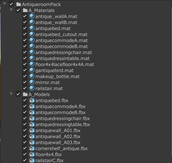 【3Dモデル】アンティークルームパック【UnityPackage】