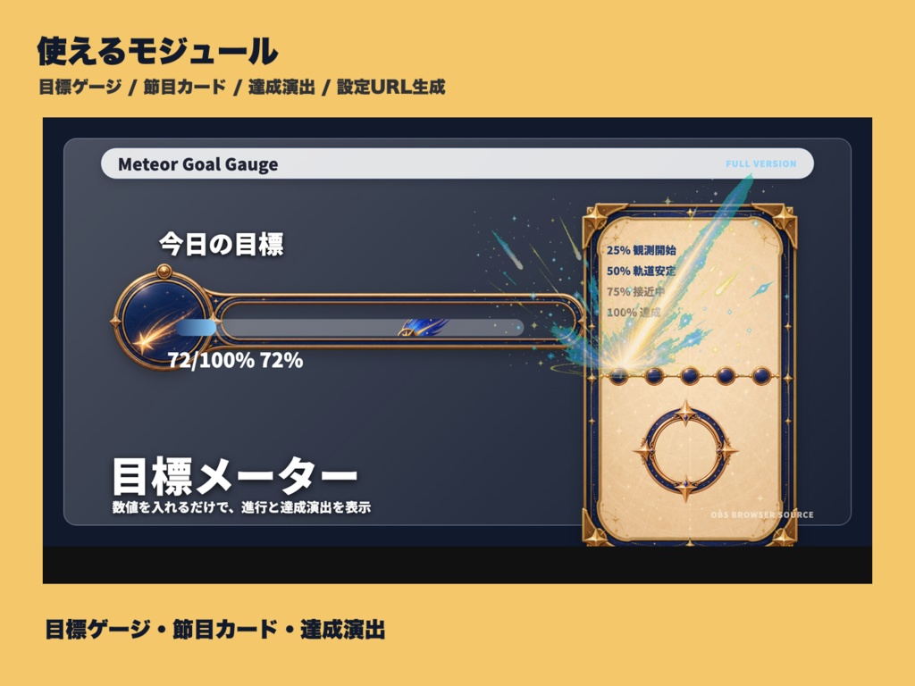 【OBS素材】Meteor Goal Gauge - OBS用 目標メーター・達成演出ウィジェット