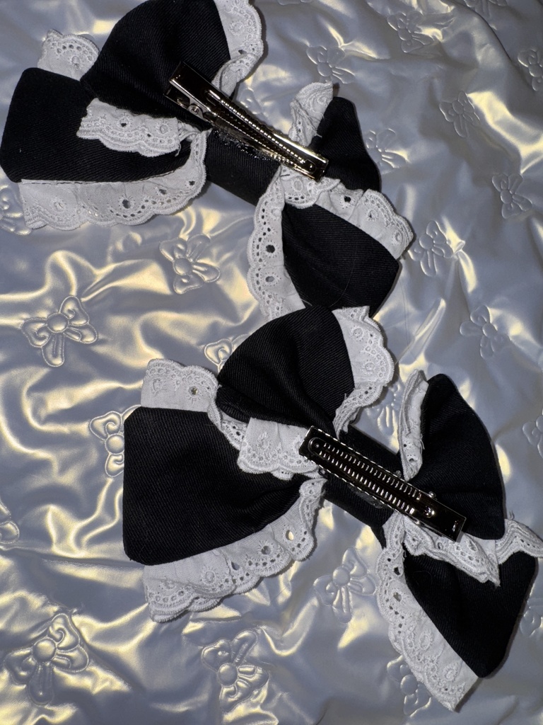 乙女のレースリボンクリップ(黒無地)