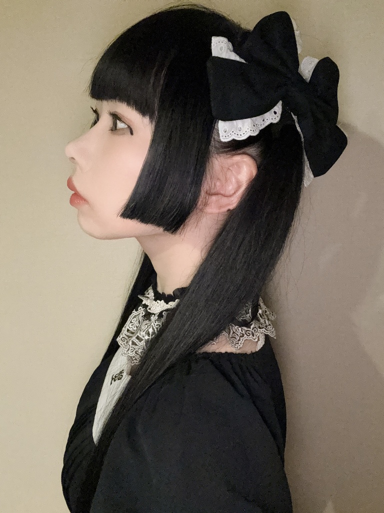 乙女のレースリボンクリップ(黒無地)