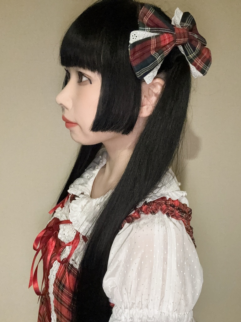 乙女のレースリボンクリップ(チェック柄1)