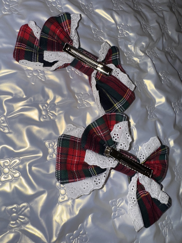 乙女のレースリボンクリップ(チェック柄1)