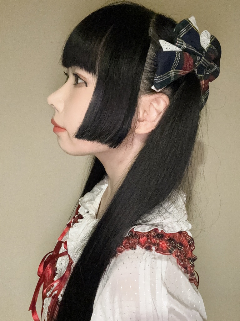 乙女のレースリボンクリップ(チェック柄2)