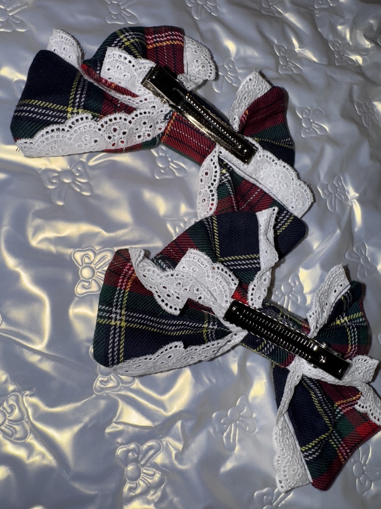 乙女のレースリボンクリップ(チェック柄2)