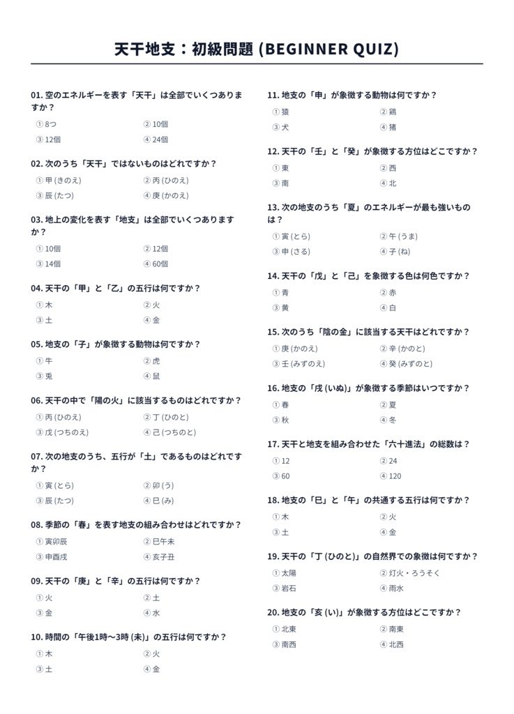 四柱推命 基礎ガイド:図表20枚 & 演習問題220問(独学・入門者用)