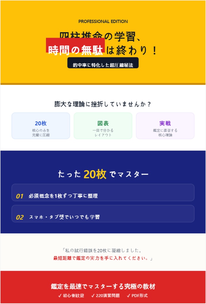 四柱推命 基礎ガイド:図表20枚 & 演習問題220問(独学・入門者用)