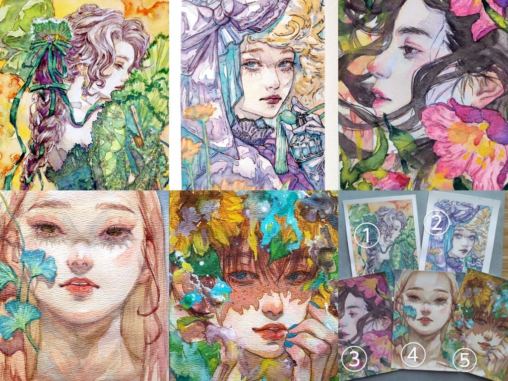 小サイズ透明水彩原画(5種)