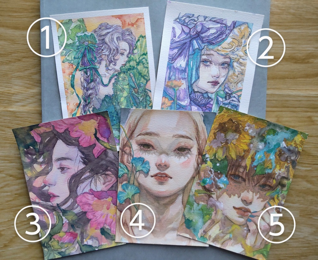 小サイズ透明水彩原画(5種)