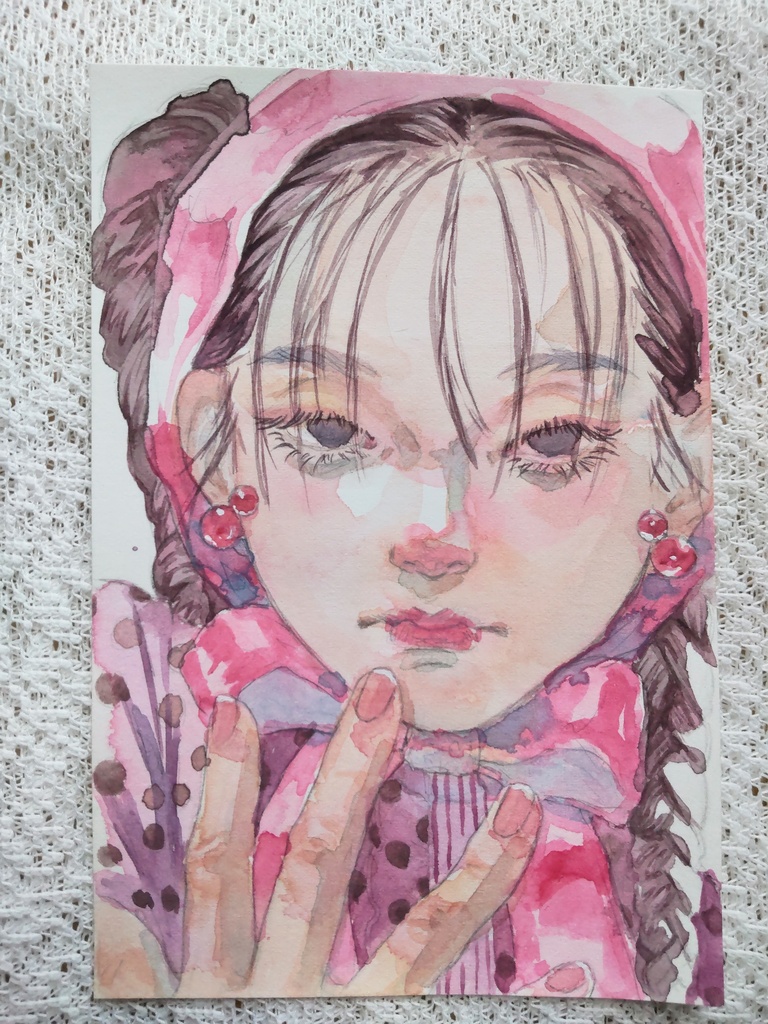 透明水彩原画(少女5種)はがきサイズ