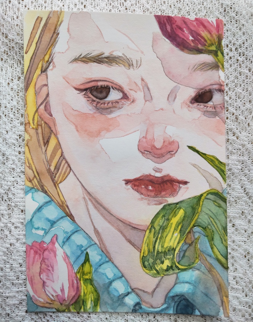 透明水彩原画(少女5種)はがきサイズ