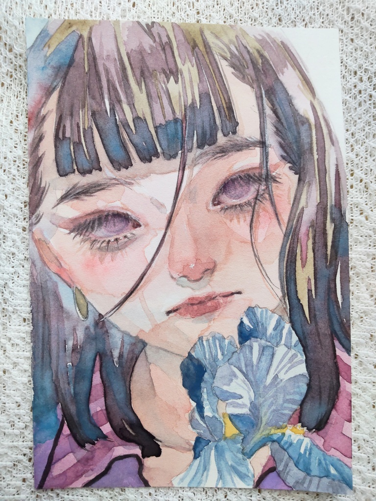 透明水彩原画(少女5種)はがきサイズ