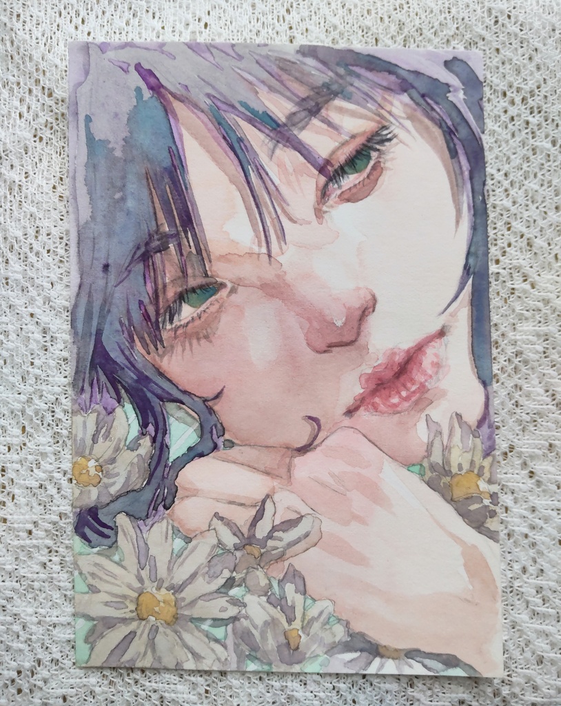 透明水彩原画(少女5種)はがきサイズ