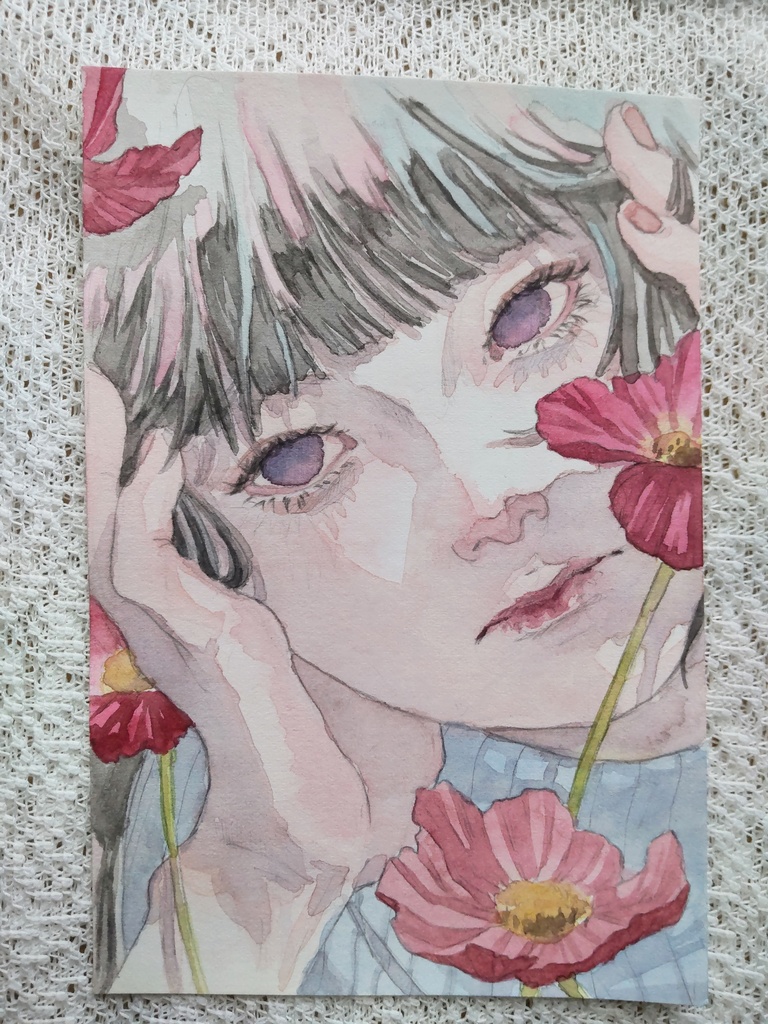 透明水彩原画(少女5種)はがきサイズ