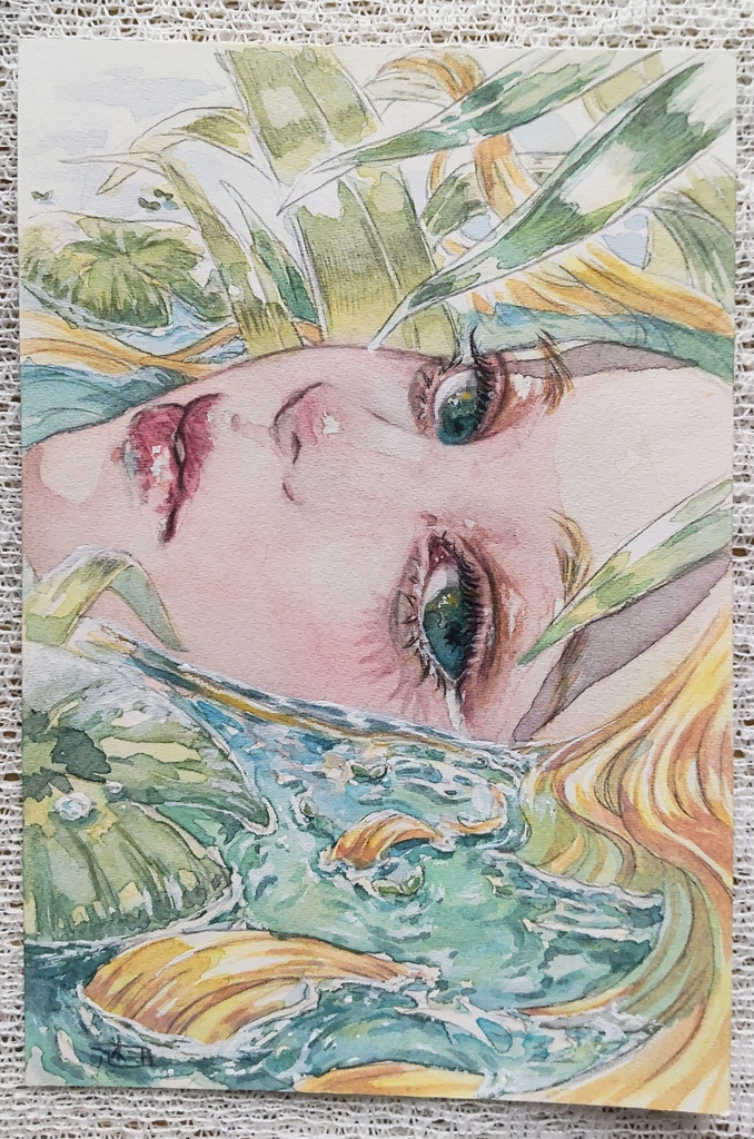 【水彩原画】はがきサイズ 『湖畔』