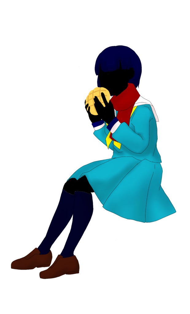 セーラー服の女の子（メロンパン）　シルエット素材