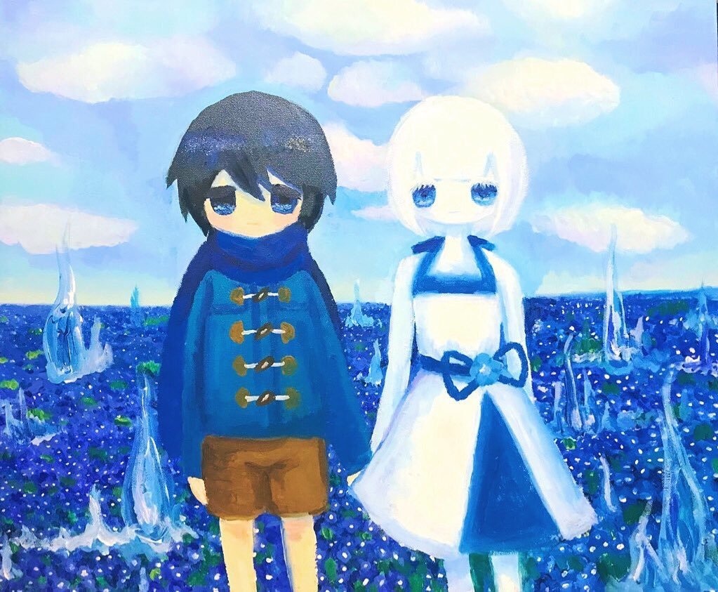 アクリル原画 「えいえんにうしなったさきにたどりつくきみの地獄で花畑燃ゆ」