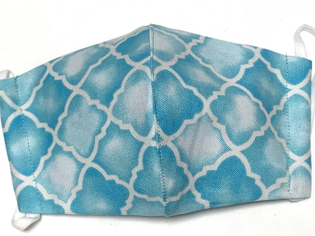 モロッカン柄 ライトブルーの大人サイズ立体マスク