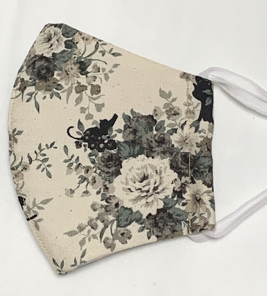 モノトーンカラーのお花と黒猫の大人サイズ立体マスク