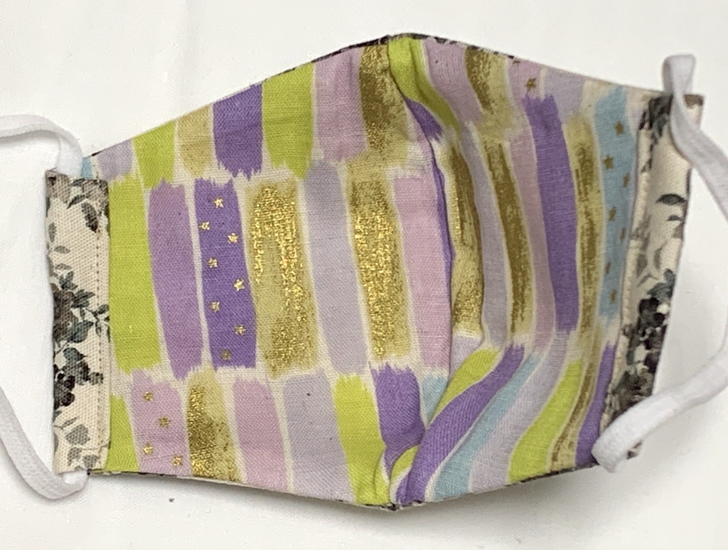 モノトーンカラーのお花と黒猫の大人サイズ立体マスク