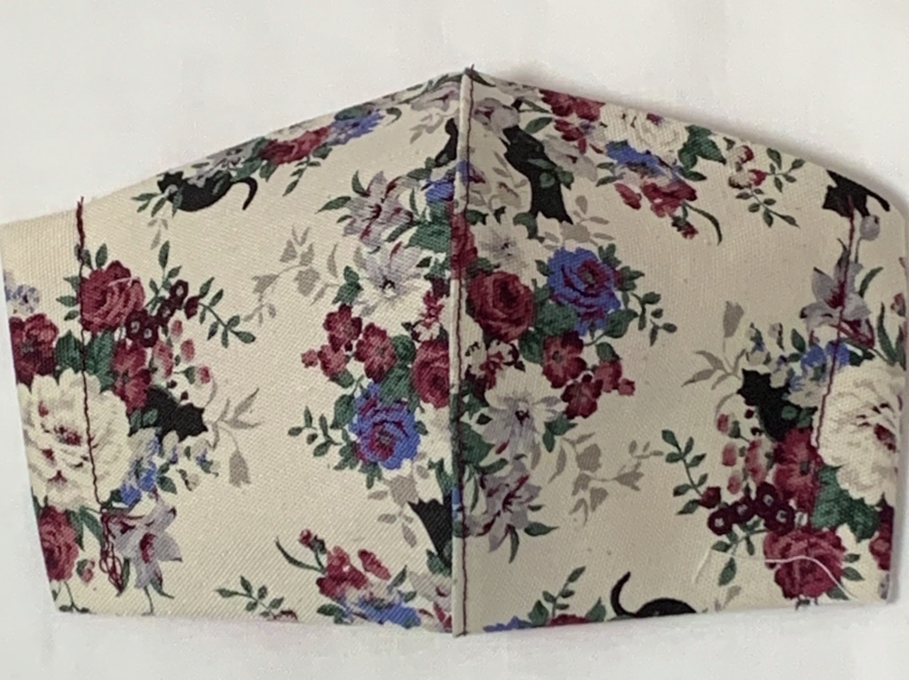 赤と青の花と黒猫の大人サイズ立体マスク