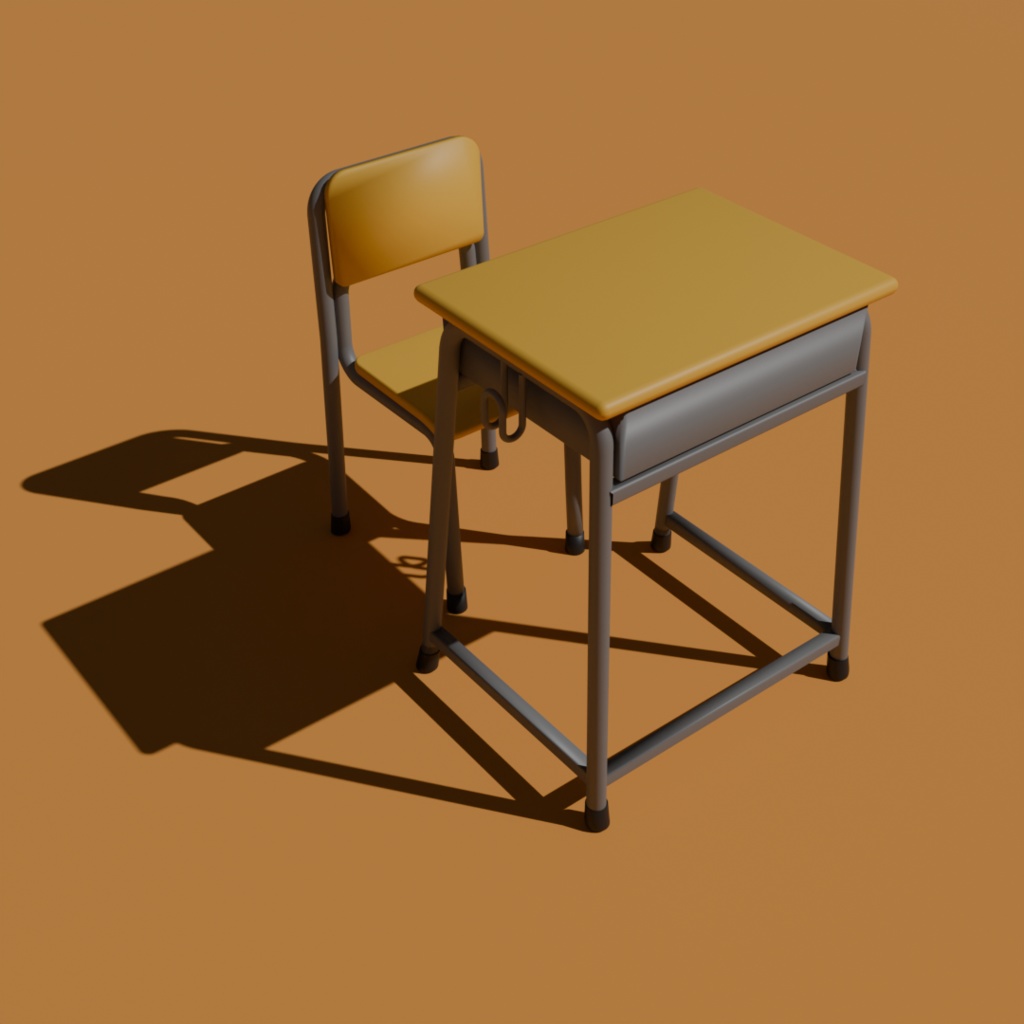 [3Dモデル]　学校の机と椅子