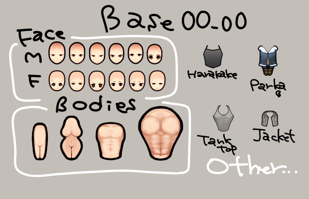 【Rimworld1.1+1.2】身体・頭MOD［Base　00_00］
