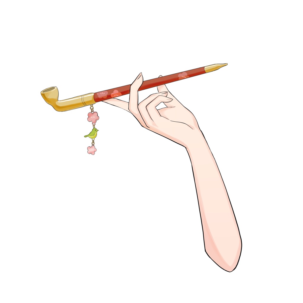 キセルを持つ手の素材【梅モチーフ】