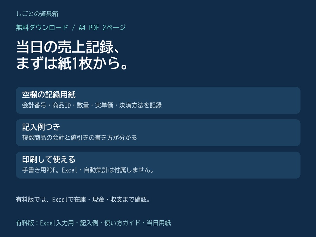 【無料PDF】マルシェ・出店の売上記録用紙|記入例つき・A4 2ページ