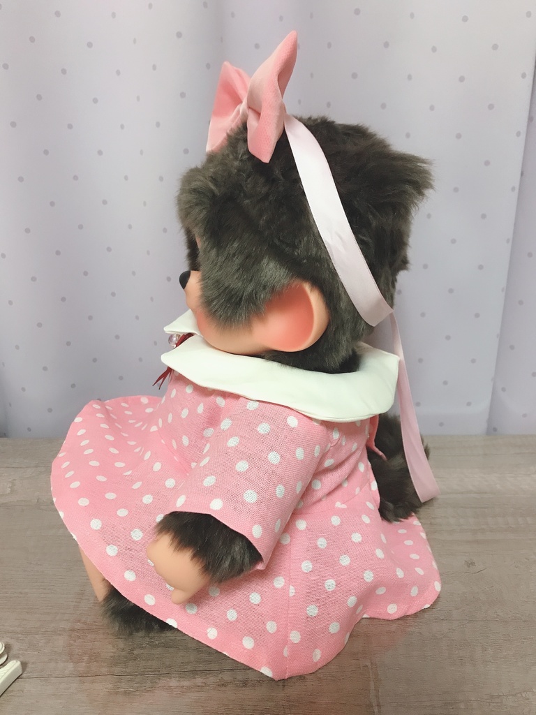 やわらかモンチッチ チムたん 洋服 水玉ピンク ワンピース リボンつき