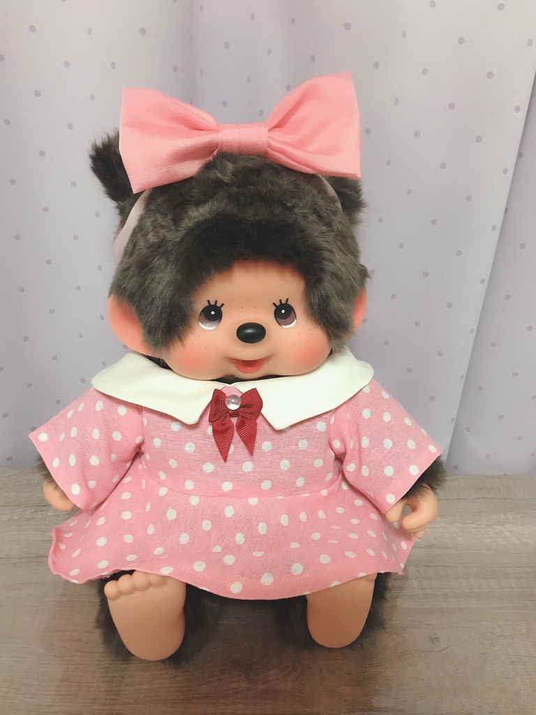 やわらかモンチッチ チムたん 洋服 水玉ピンク ワンピース リボンつき
