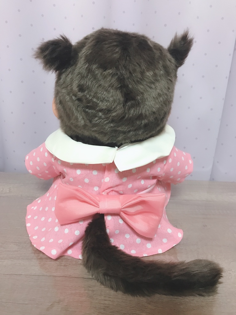 やわらかモンチッチ チムたん 洋服 水玉ピンク ワンピース リボンつき