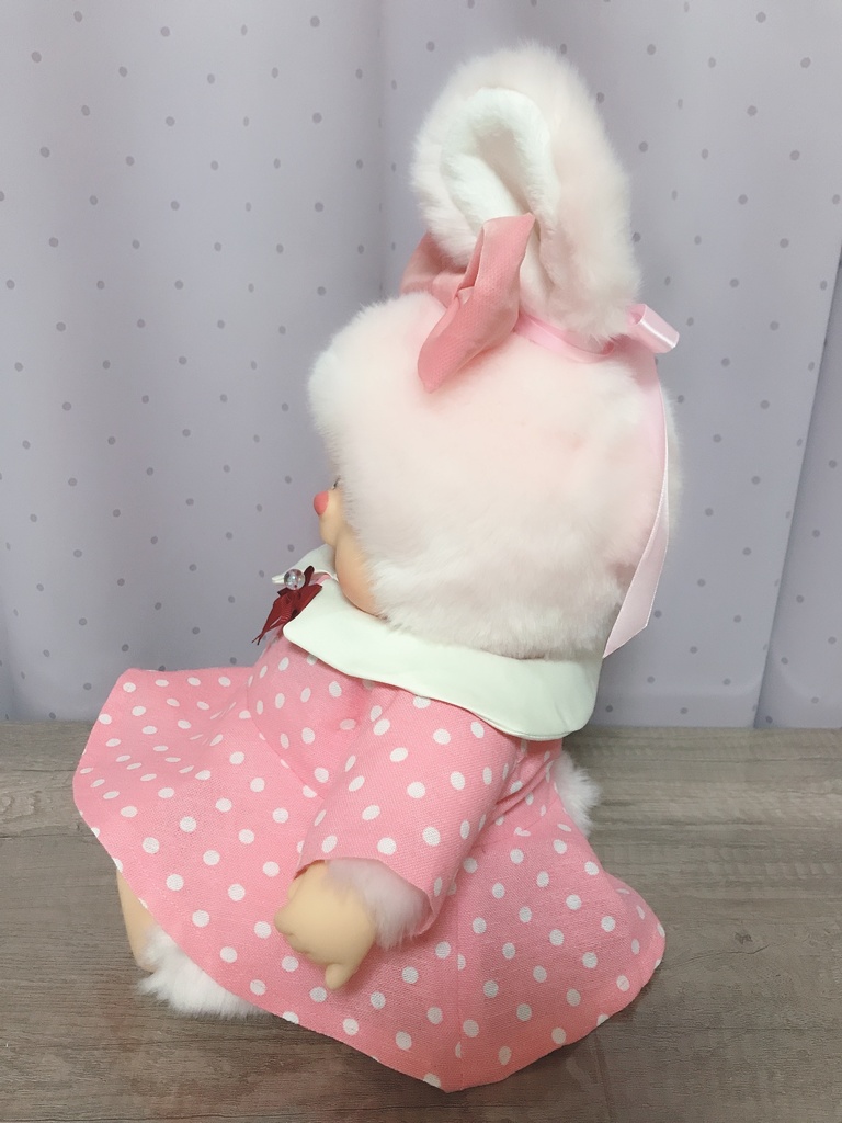 やわらかモンチッチ チムたん 洋服 水玉ピンク ワンピース リボンつき