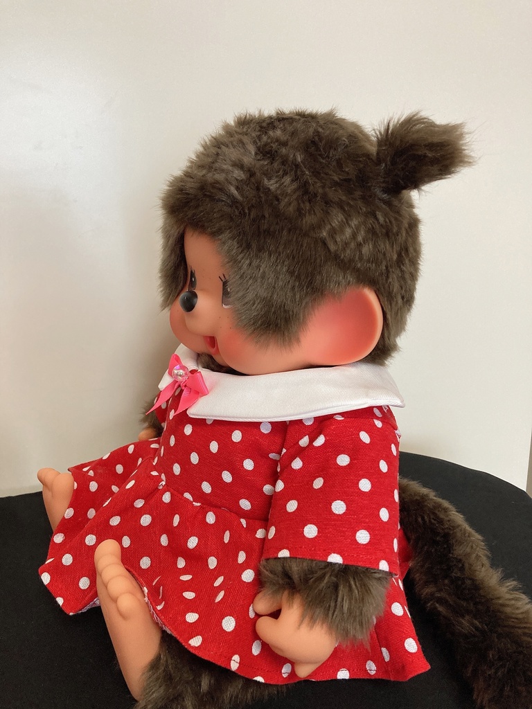 やわらかモンチッチ やわらかチムたん用洋服 水玉赤ワンピース