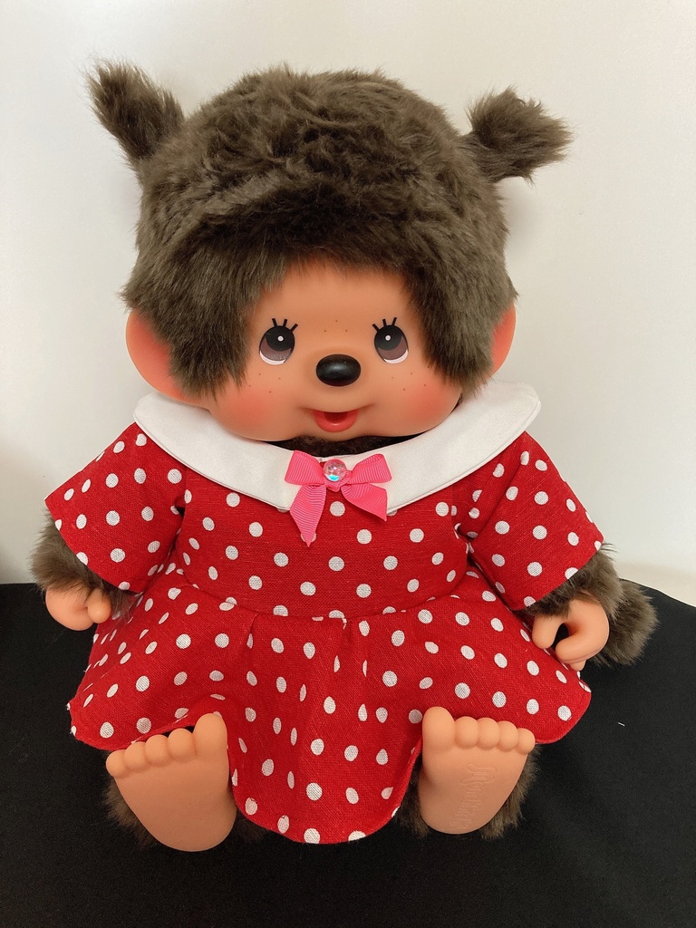 やわらかモンチッチ やわらかチムたん用洋服 水玉赤ワンピース