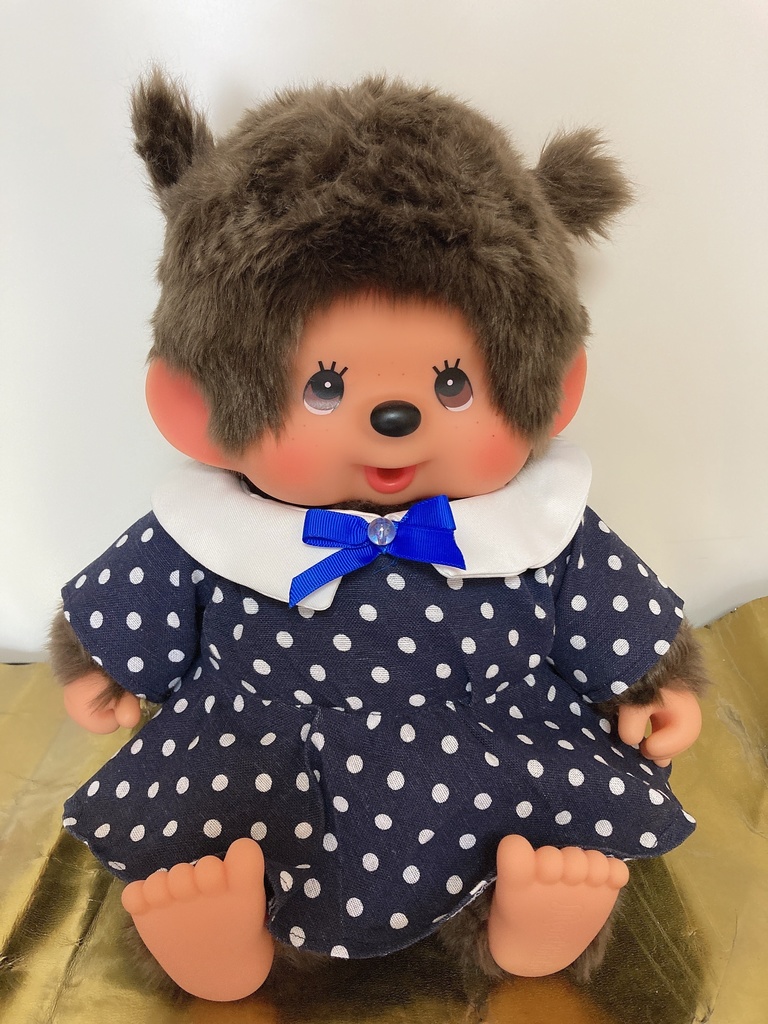 やわらかモンチッチ やわらかチムたん用 洋服 水玉黒ワンピース