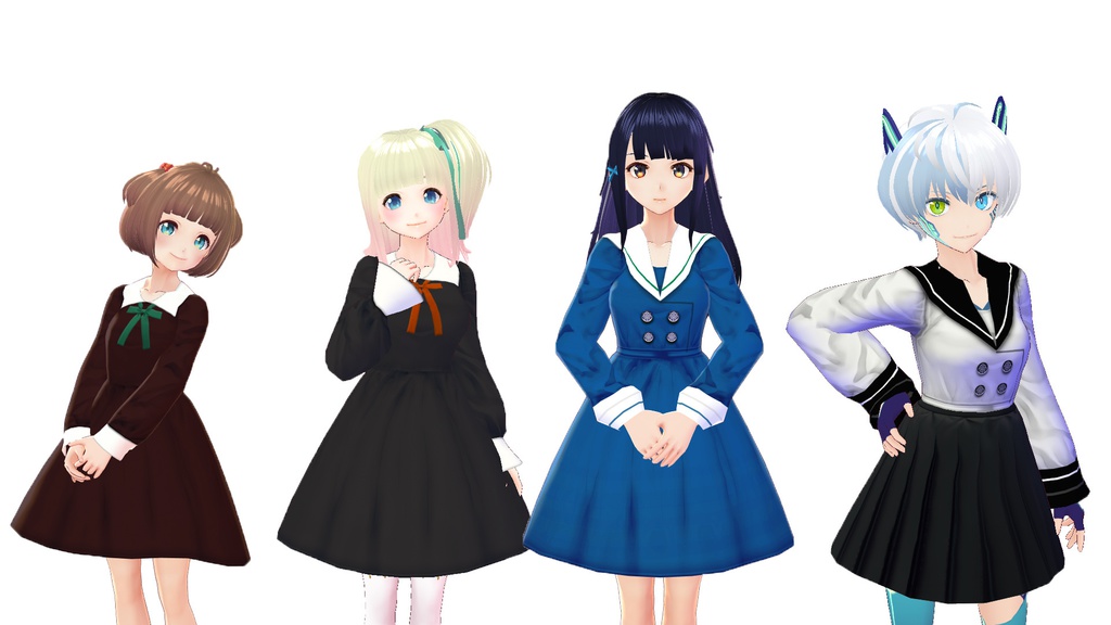 【VRoid】ワンピース制服2種×6色セット(リボン付き)