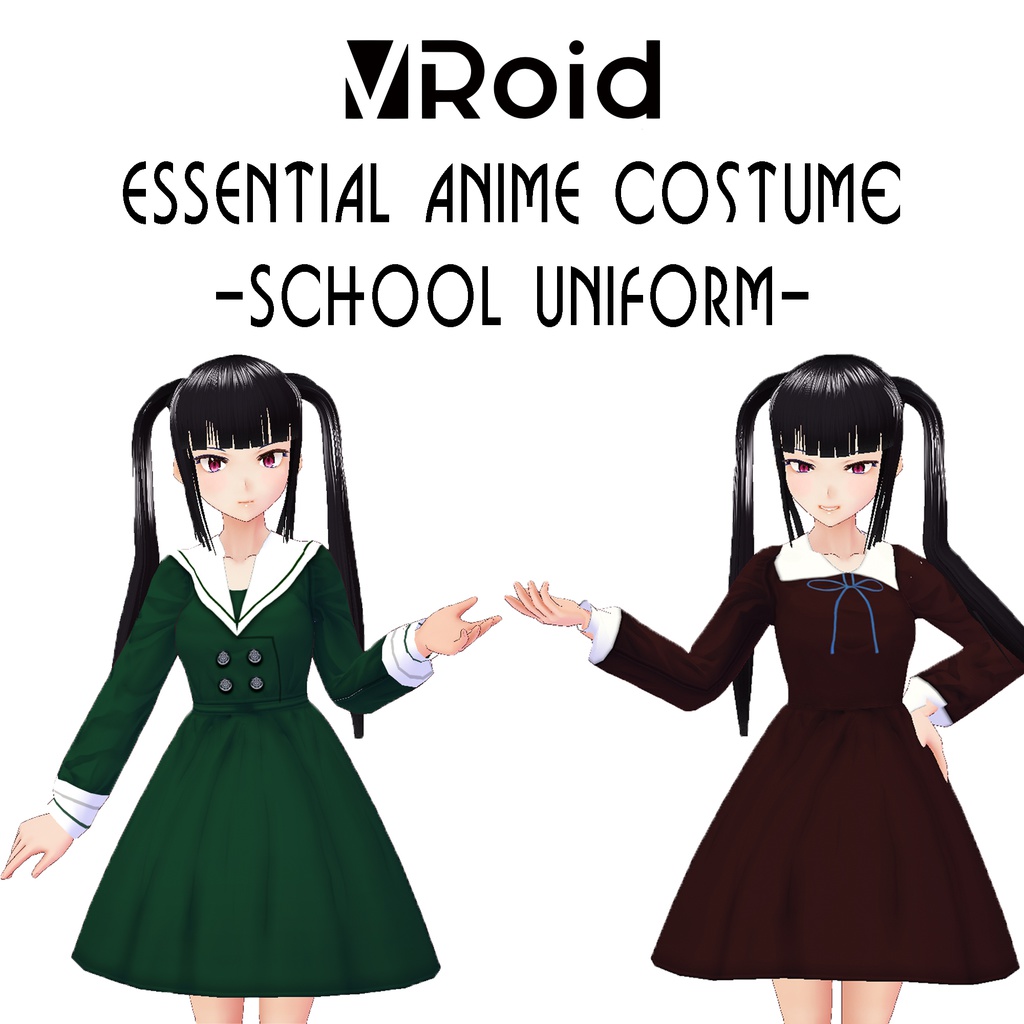 【VRoid】ワンピース制服2種×6色セット(リボン付き)