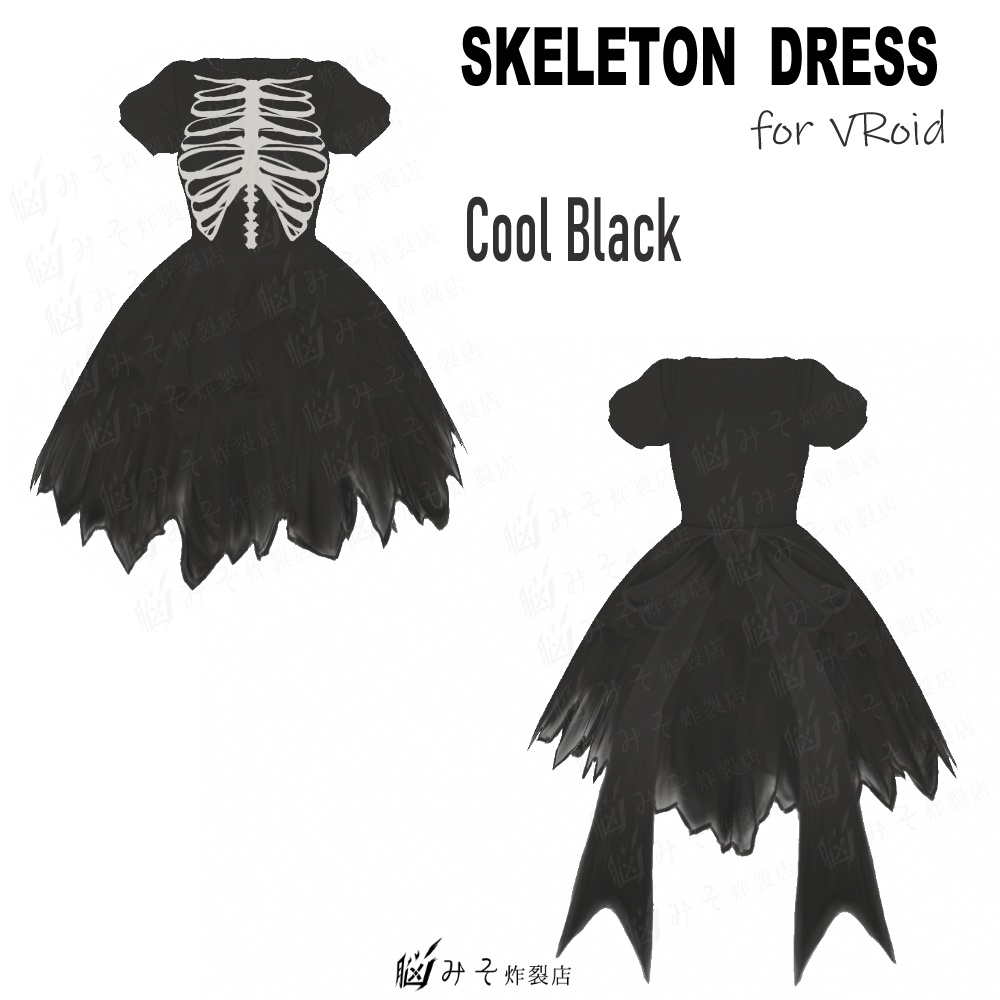 VRoid Texture ※Version:β【SKELETON Dress Black & Pink Set】