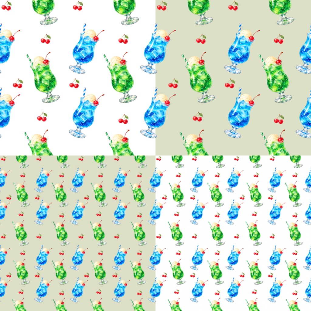 夏色デジタルペーパー|海・水風船・クリームソーダ|6デザイン×2サイズ 全12枚
