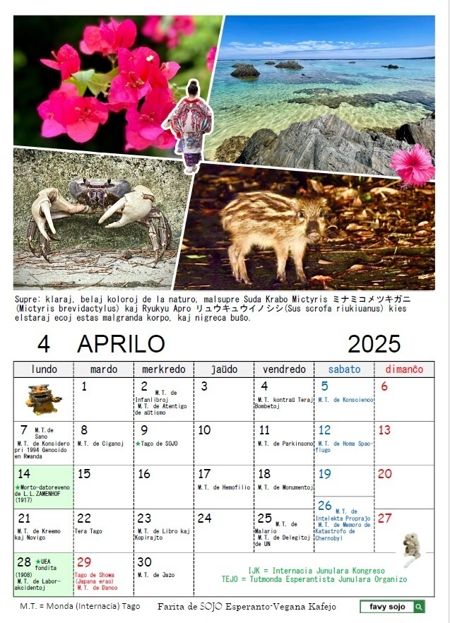 Esperanta Kalendaro 2025 エスペラント・カレンダー2025