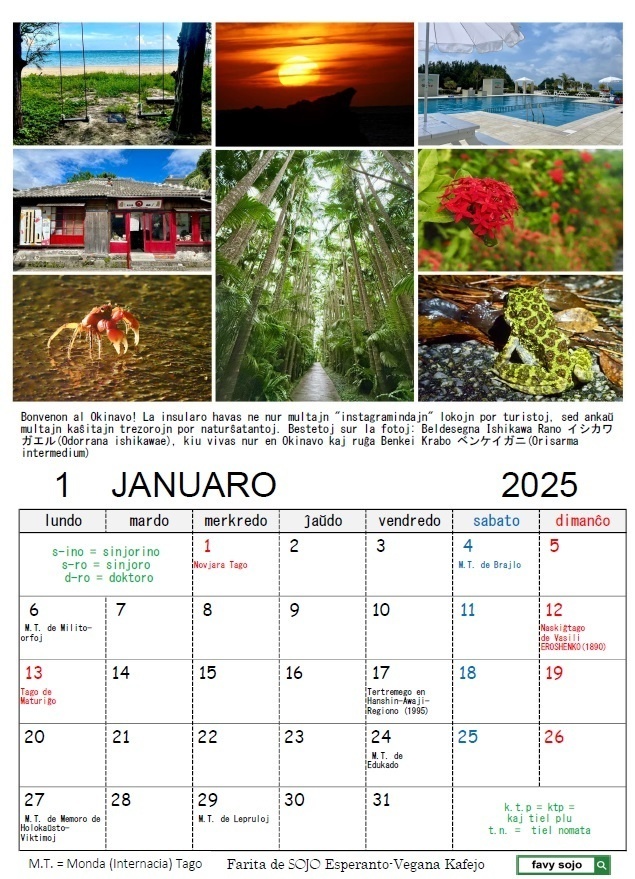 Esperanta Kalendaro 2025 エスペラント・カレンダー2025