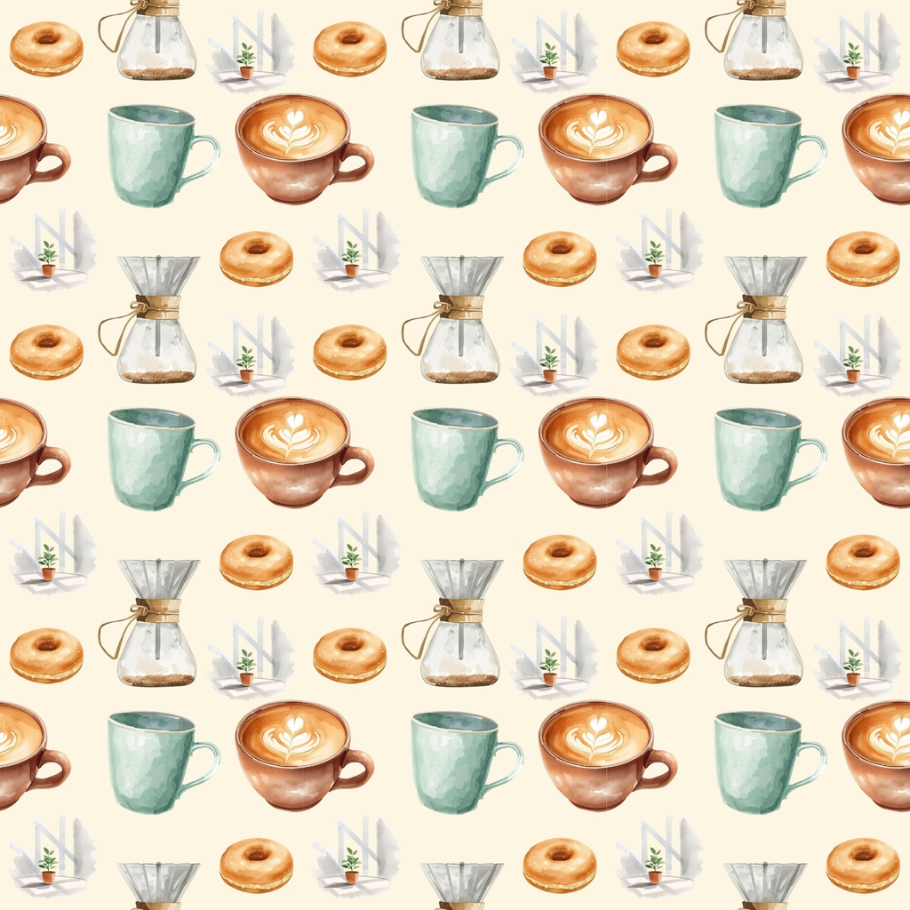 カフェのデザインペーパー黄色系、グリーン系