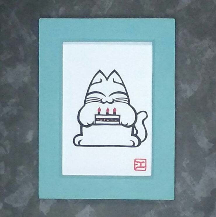 切り絵原画「ケーキねこ」