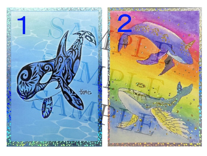 銀箔ホロ ポストカード「ペン画シャチ」「天使と悪魔」
