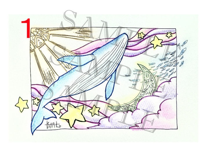 パールスノーペーパー ポストカード「虹雲」「夜空と白鯨」