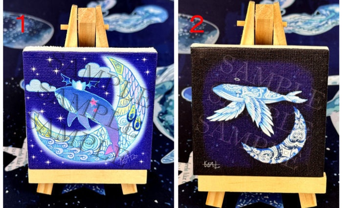 ミニキャンバスアート「Leviathan」「月と羽クジラ」