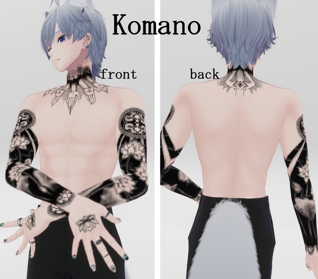 【Tatoo texture】蓮と手がモチーフのタトゥー 3アバター対応 各部位パーツわけ可能